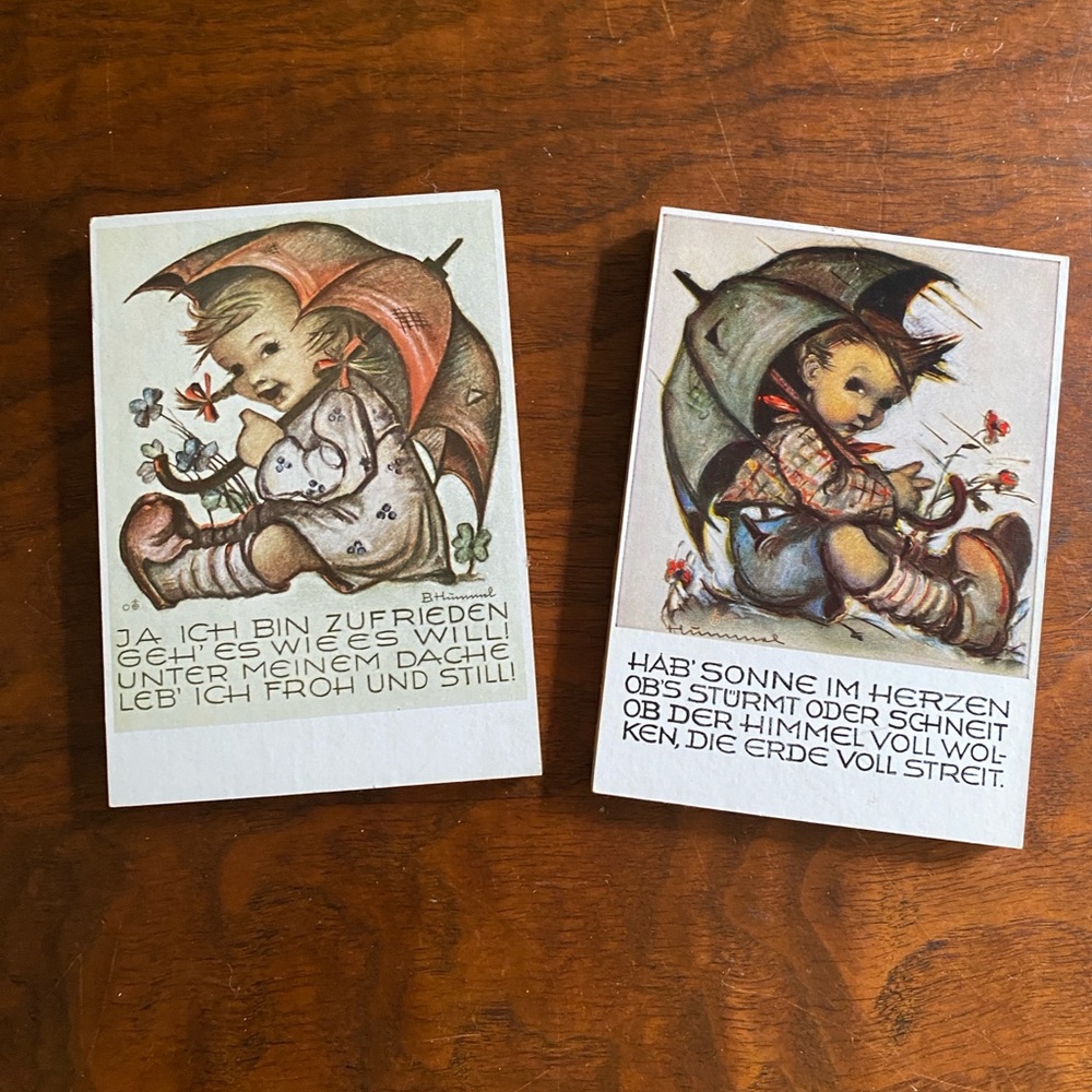 Vintage German Hummel Umbrella Girl and Boy wall plaques 1980